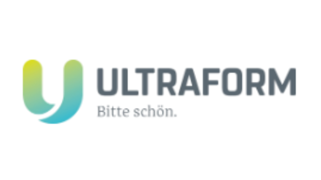 Logo von Ultraform, mit dem Slogan "Bitte sehen." in eleganter Schrift.