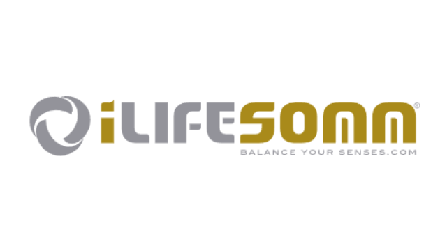 Logo von iLIFESOMM, modernes Design mit stilisierten Schriftzügen und einem grafischen Element.