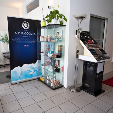 Empfangsbereich des Kosmetikinstitutes Lydia Chrenko mit Alpacooling Bereich